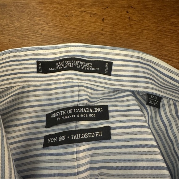 Forsyth of Canada Size 17.5 34/35 w/Stripes Button-Front Long Sleeve Dress Shirt - Picture 3 of 3